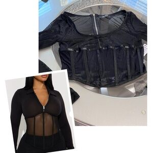 AKIRA Black Sheer Mesh Corset Top